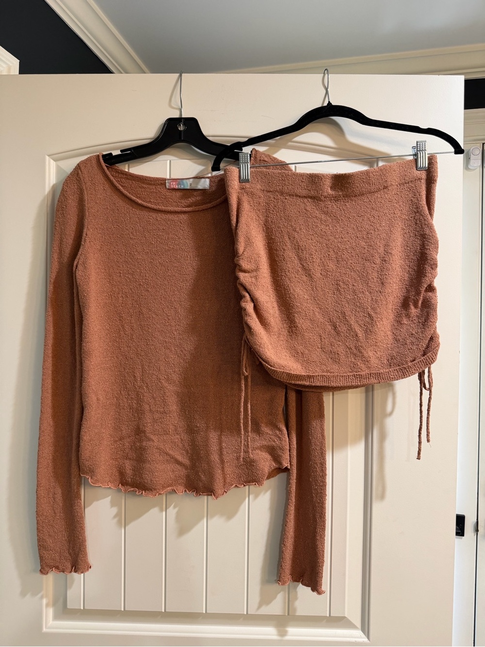 Women’s Rust Terry Knit Swim Coverup Set - Long Sleeve Top & Skirt